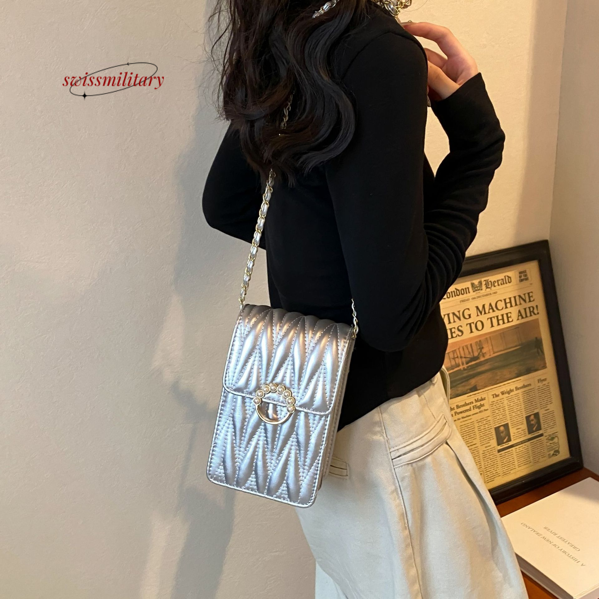 Swissmilitary Popular small bags for women in summer 2024, super fashionable and versatile, niche design sense, chain shoulder diagonal cross bag #32