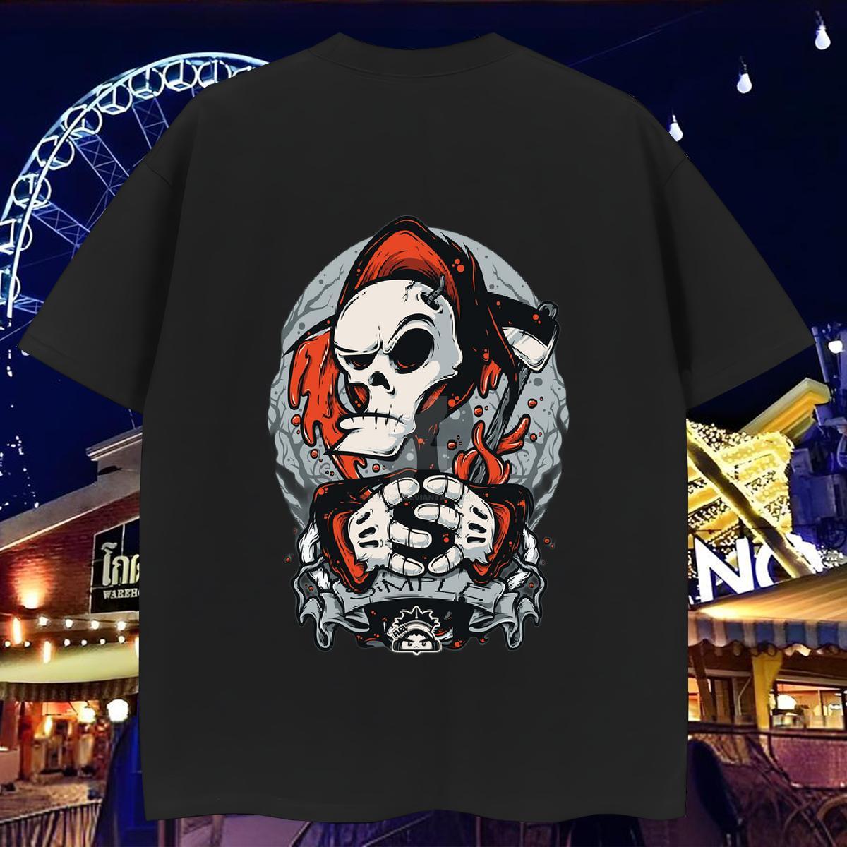 Popular Man T Shirts 230g Pure Cotton skull Beach Custom Anime O Neck Short Sleeves Couples T Shirts Wholesale Tops Shirt