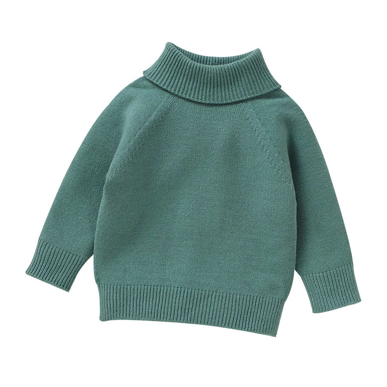 Baby sweater casual boys and girls solid knit cable turtle neck soft and warm baby high neck childrens pullerW240824
