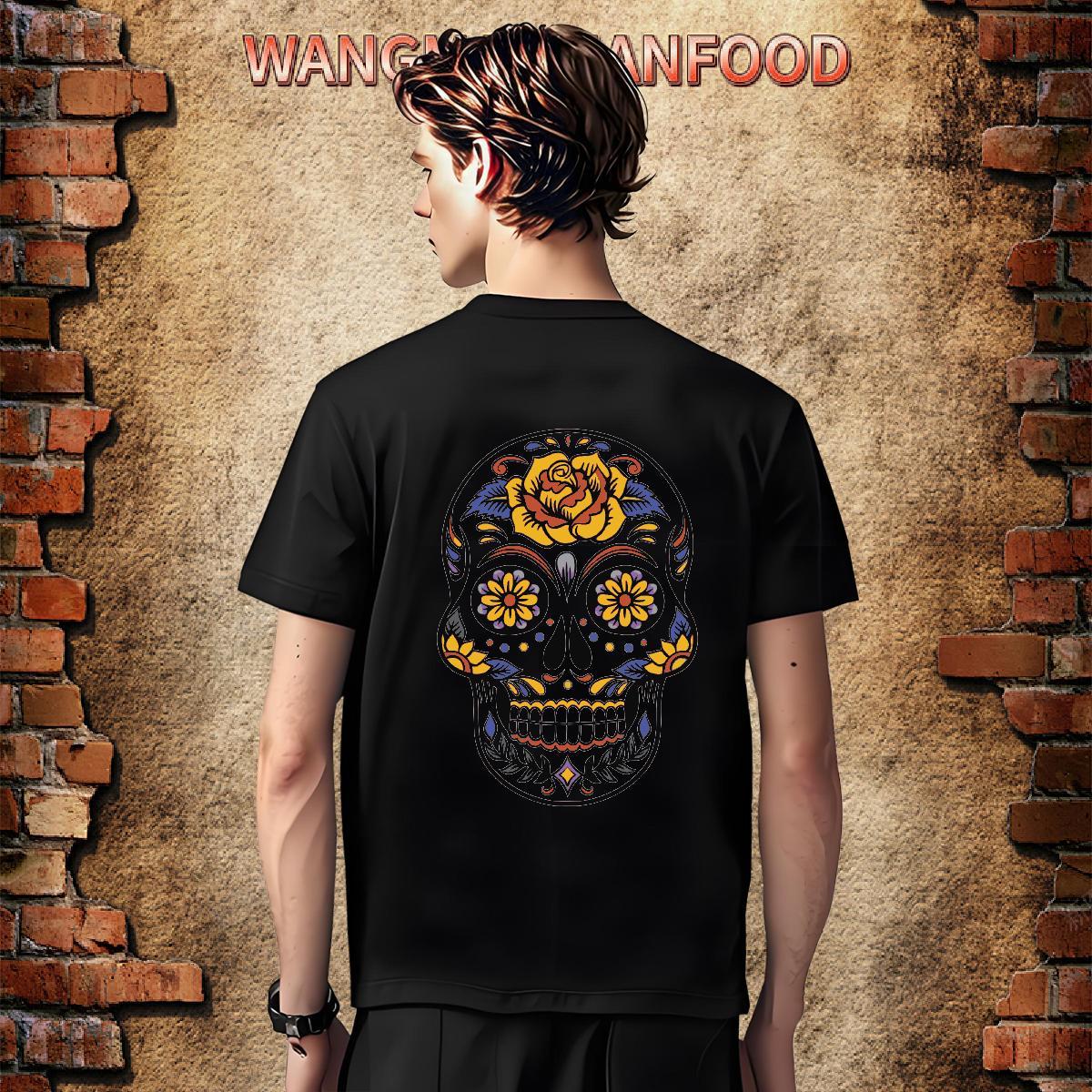 Popular T-Shirts 230g Cotton skull Street Wear White Plus Size O-Neck Short Sleeve Men Tees Factory Direct Tee Shirt