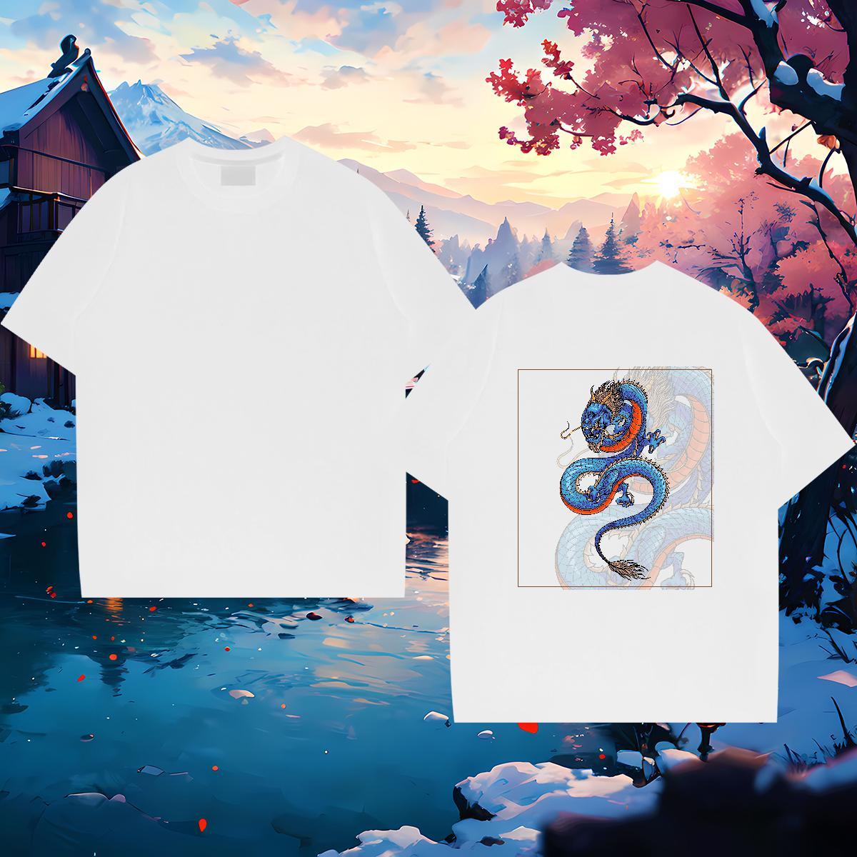 Classic T Shirt For Man 230g Pure Cotton dragon Daily Wear Plus Size Cartoon O Neck Short Sleeves Tshirt for Man Woman Free Shipping Tops