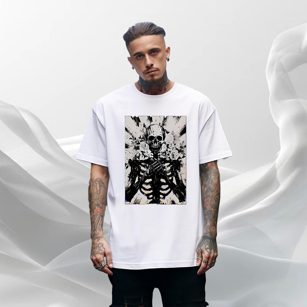 Comfortable T-Shirts for Men 230g Pure Cotton skull Outdoor DIY Printed Breathable Men Tees Wholesale Tee Shirt