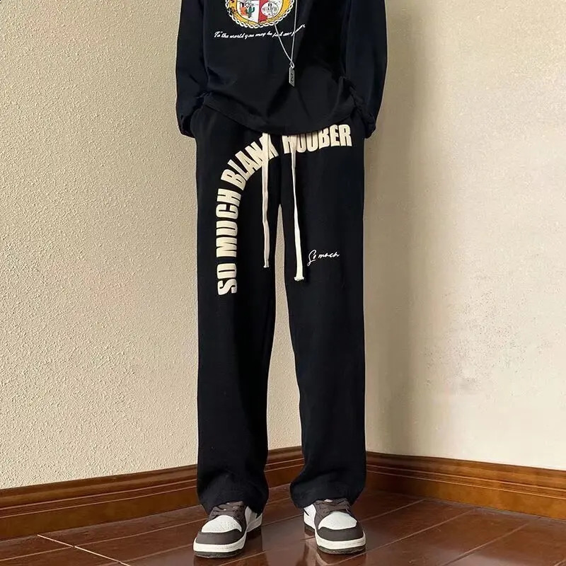Men's Pants American teenage cool and handsome summer sweatpants mens high street trendy casual micro flared straight leg pants sport 240820