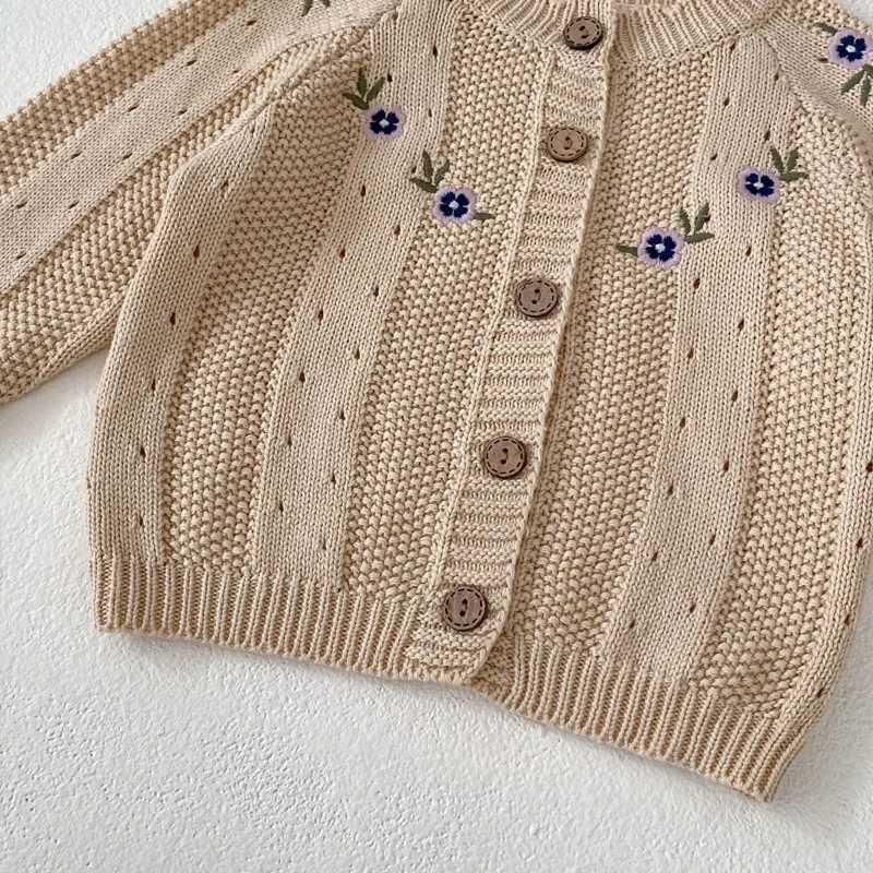 New autumn baby clothing 0-3 year old girls embroidered hollow knit sweater jacketW240824