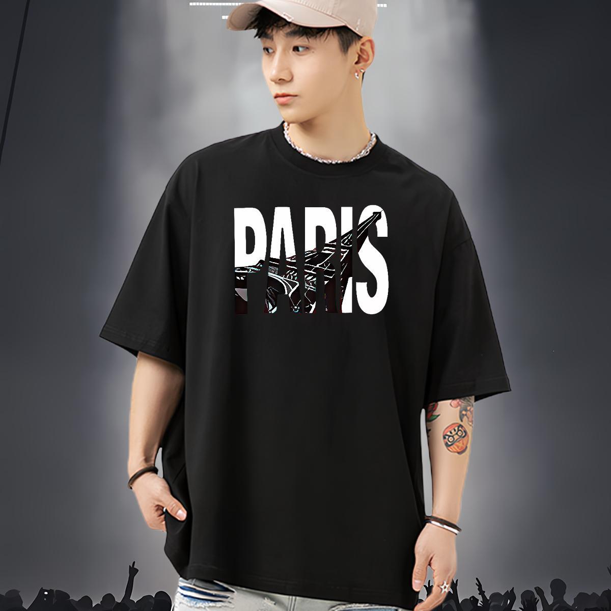Brand Men T Shirts 230g 100% Cotton letter Hip Hop Street Cartoon Print Crew Neck Men Tops Tees DIY Customized Polos