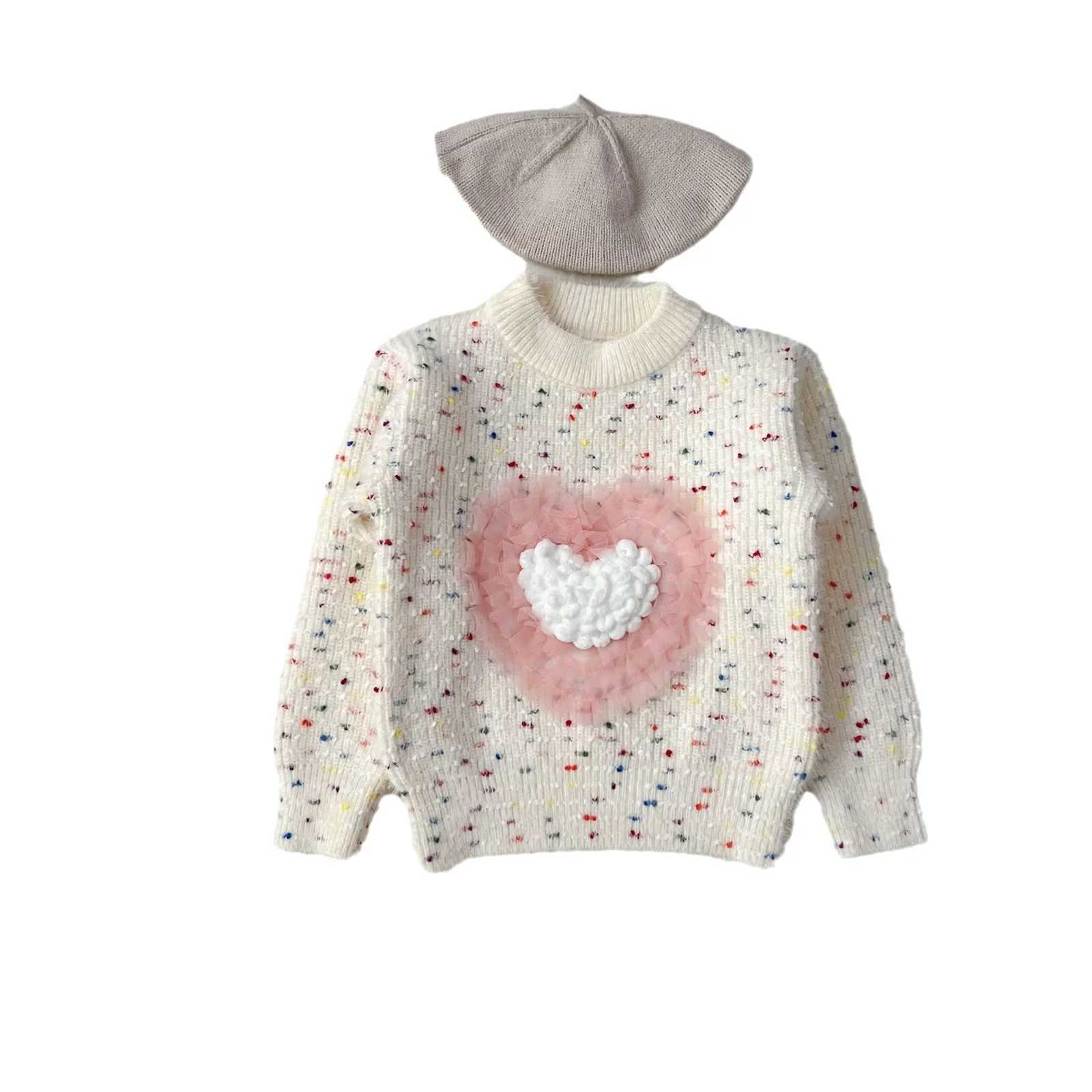 Autumn and Winter Preschool Girls Sweaters Loose Rainbow Dot Printed Thick Baby Girls Hoodies Loose Love Knitted Childrens Girls SweatersW240824
