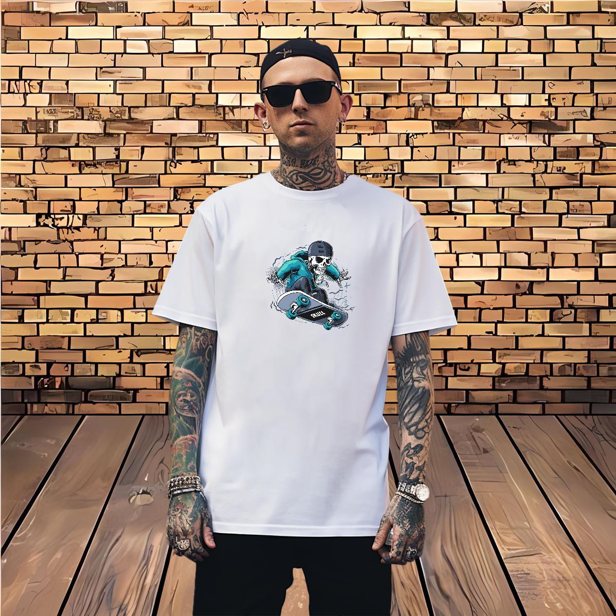 Cool Design Man T Shirts 230g 100% Cotton skull Hip Hop Anime Print Pure Cotton Men Tops Tees Fashion Designer Clothes