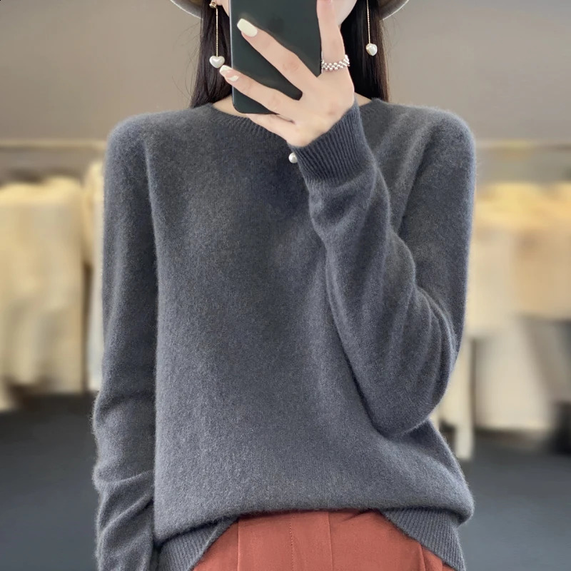 cashmere sweater autumn and winter womens 100% Merino wool fashionable Oneck warm top 240826