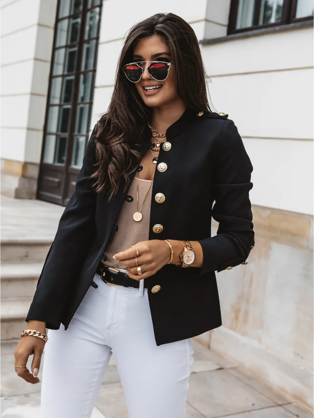 Women Casual Buttons Black Blazer Spring Female Long Sleeve Slim Fashion Blazers Femme Gray OL Office Coat Drop Clothes 240826