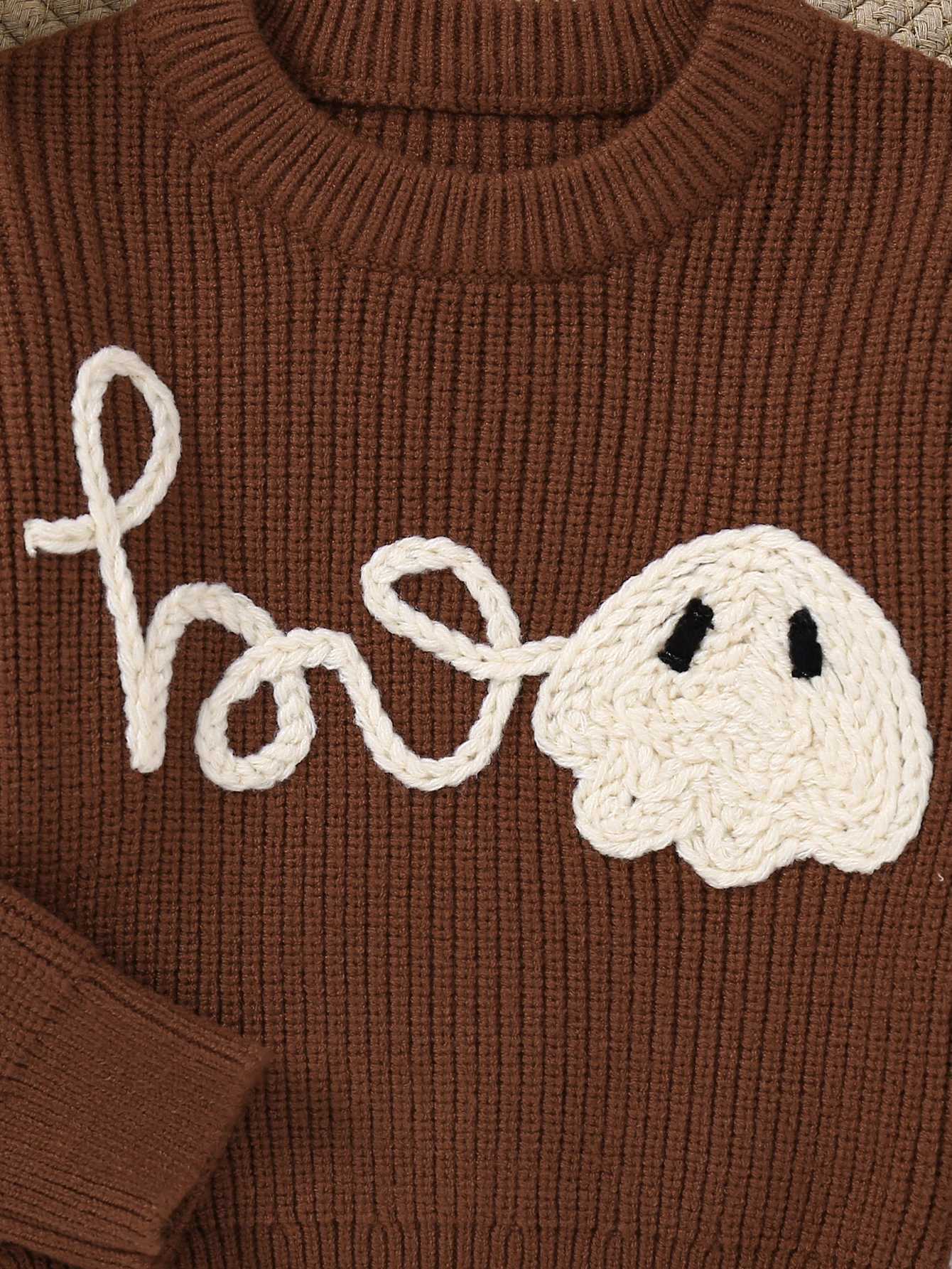 Autumn and winter baby clothing Halloween newborn letter Boo embroidery cartoon ghost pumpkin baby long sleeved sweaterW240824