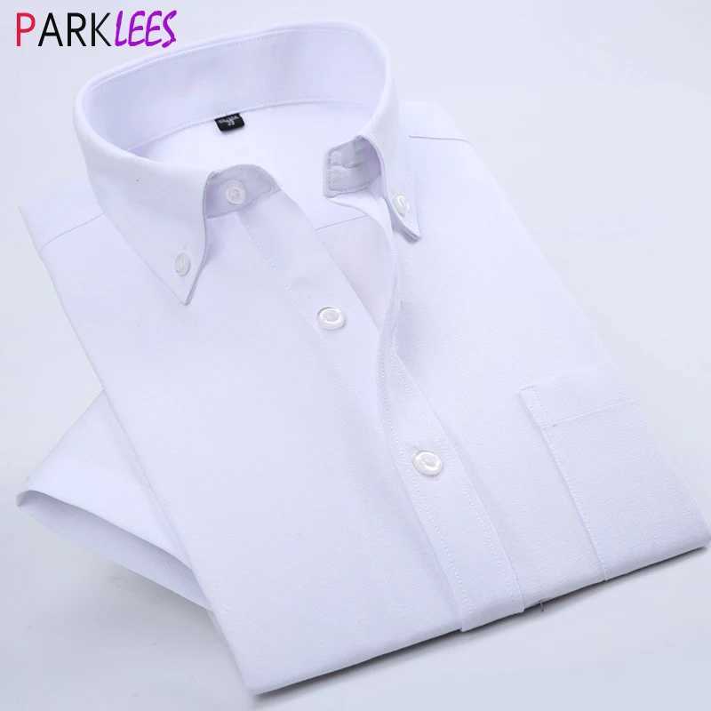 Mens white Oxford dress summer new short sleeved button down shirt mens business casual chemistry Homme Camisa 4XL M240826