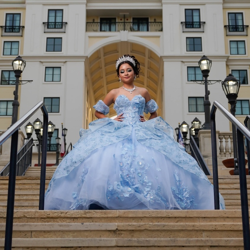 Sky Blue Shiny Quinceanera Dresses Off The Shoulder Sequin Lace Applique Beading Tull Mexican Sweet 16 Vestidos De XV 15 Anos