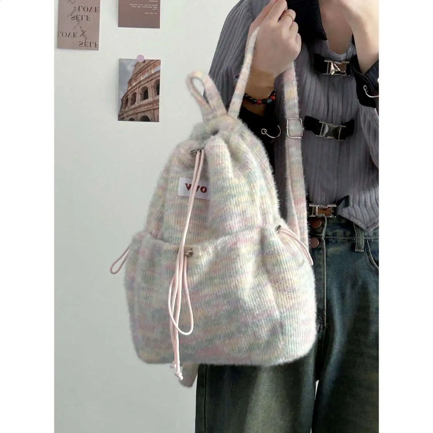 LEFTSIDE Korean fashion casual style plush brushed womens backpack winter backpack student travel backpack 240912