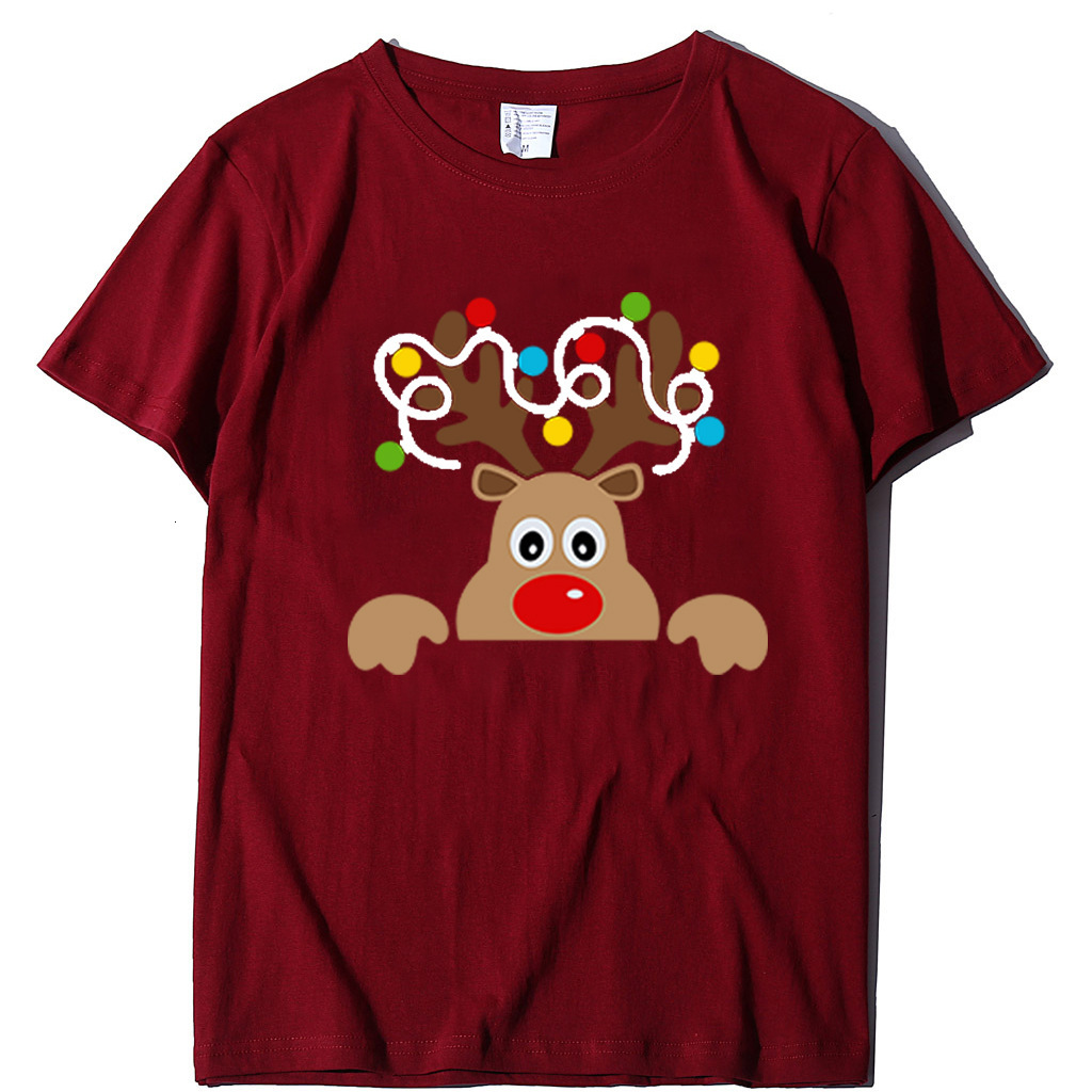 Instagram Trendy Women's Christmas Deer Printed T-shirt Loose Headset Short sleeved dongdumaoyi
