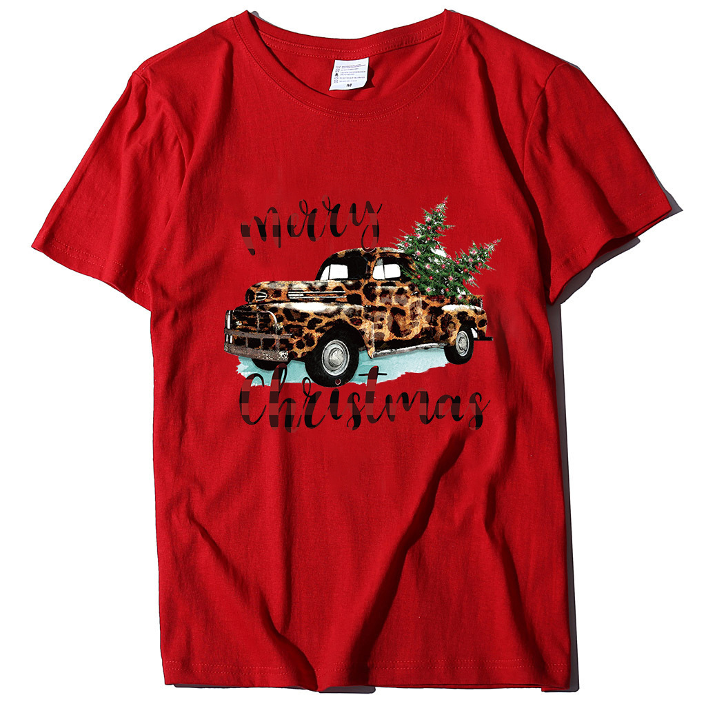 Summer and autumn round neck fashionable women's T-shirt ins trendy loose short sleeved truck pine tree dongdumaoyi