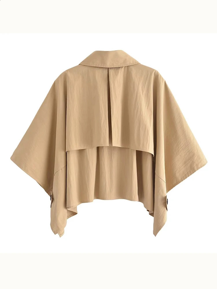 Korean style Womens Single breasted poncho for women Khaki Spring autumn clock Vintage cape Short coat INKEO 3O148 240824