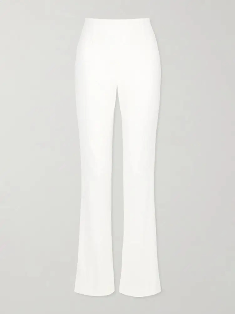 Freeacy Solid White Pants Set for Women Extra-long Blazer Top and High Waist Pants Falbala Pleated Elegant Suit 240826