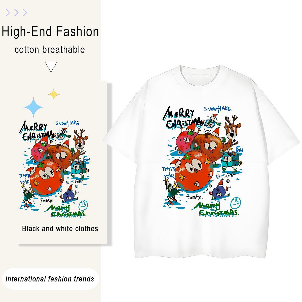 Lady Couples T Shirts 100% Cotton 230g cartoon Home Outdoor T shirt Comfortable Cartoon Print Tshirts