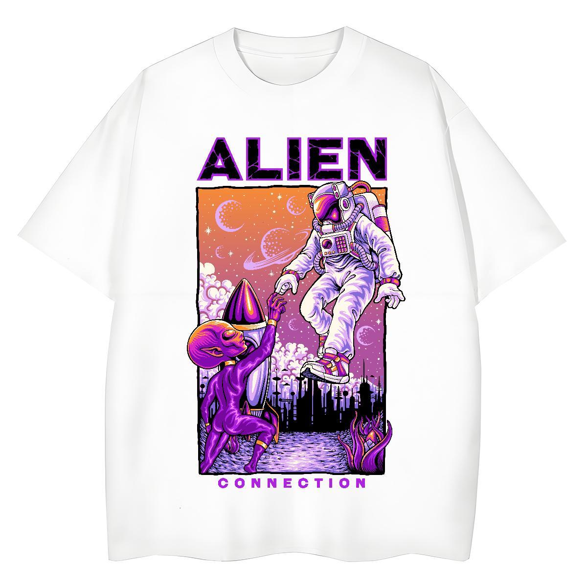 Soft Womens Tshirts 230g Pure Cotton spaceman Street Casual Womens T Shirts Breathable Short Sleeve Graphic Clothes