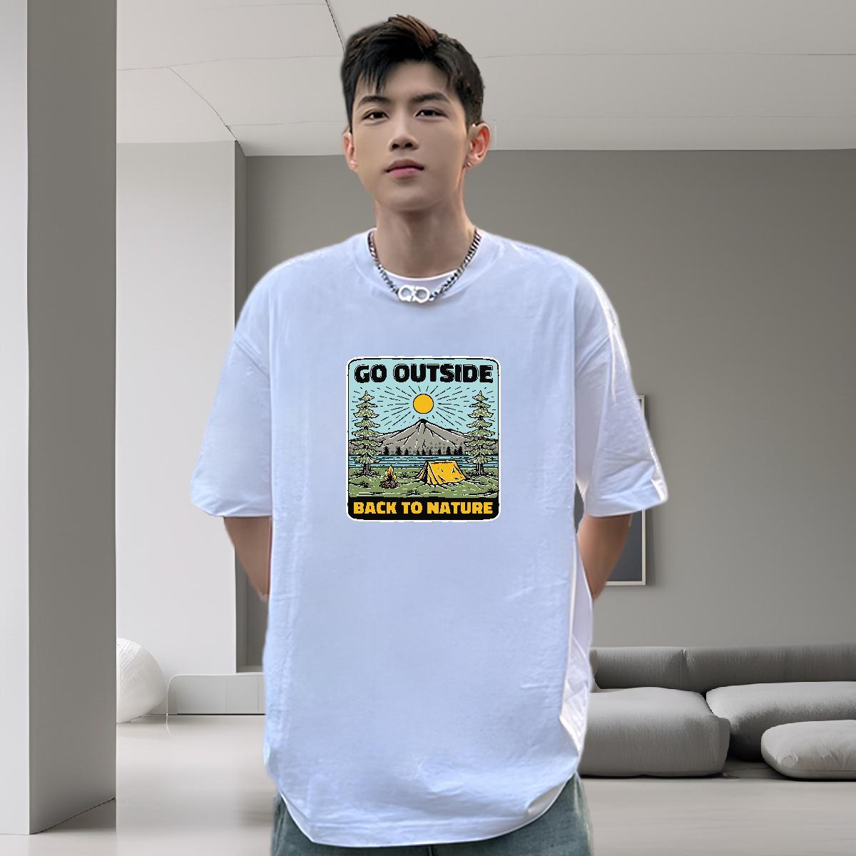 Cool T Shirts Men 230g Cotton letter Street Casual Floral Print Round Neck Short Sleeve Men Tops Tees 2024 Tops Shirt
