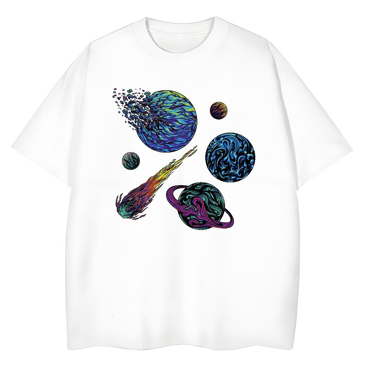 Loose Tshirt for Man Woman 230g Cotton universe Street T-Shirts for Women O-Neck Short Sleeve Cartoon Print Tees Shirts