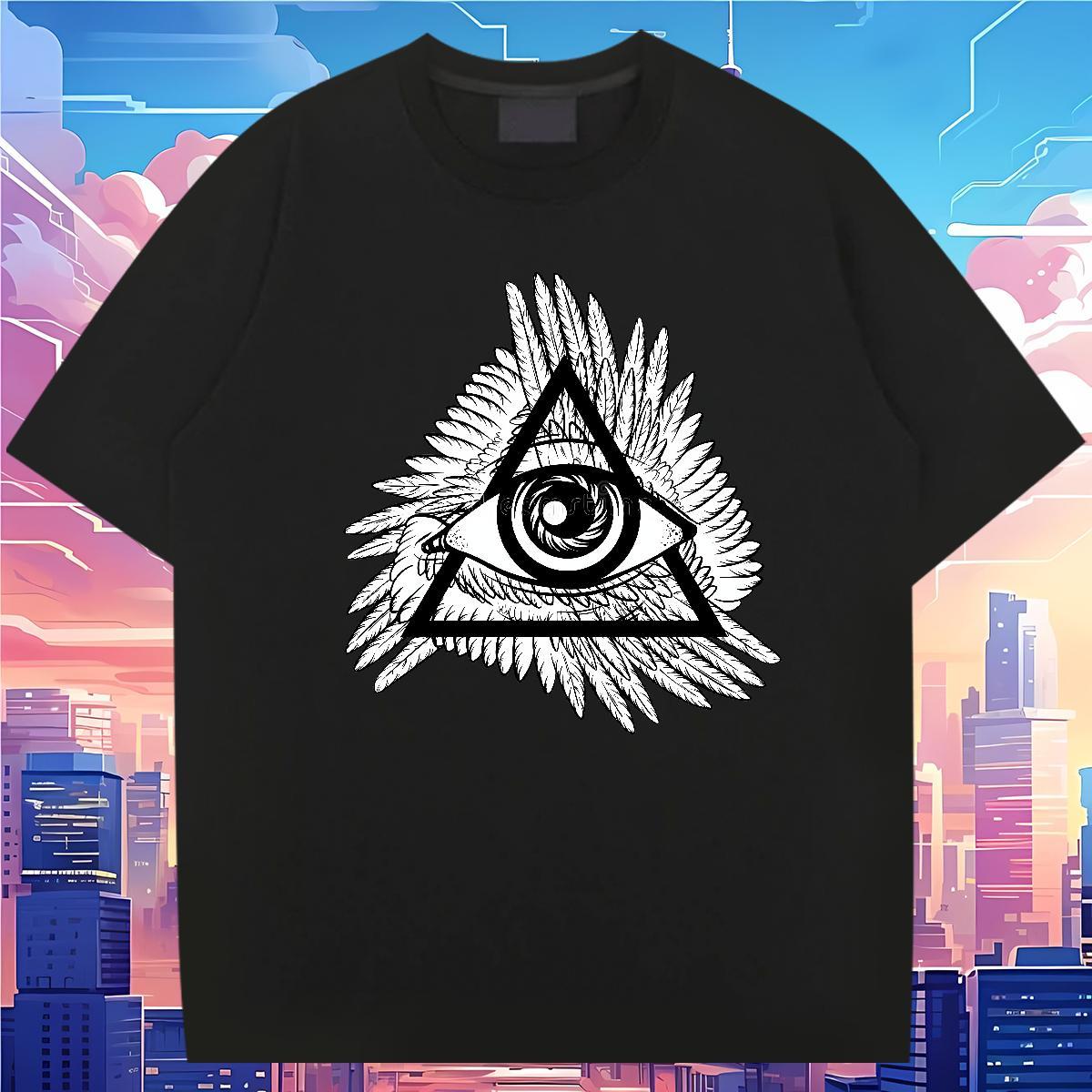 Classic Man T Shirts 230g 100% Cotton eye of the devil Hip Hop DIY Anime Round Neck Short Sleeve Tshirts Fashion Clothes