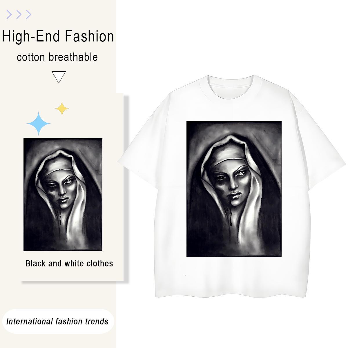 Unisex Woman Tshirt 230g Pure Cotton nun Sports Street Wear T Shirts Women Crew Neck Custom Print Plus Size Tops
