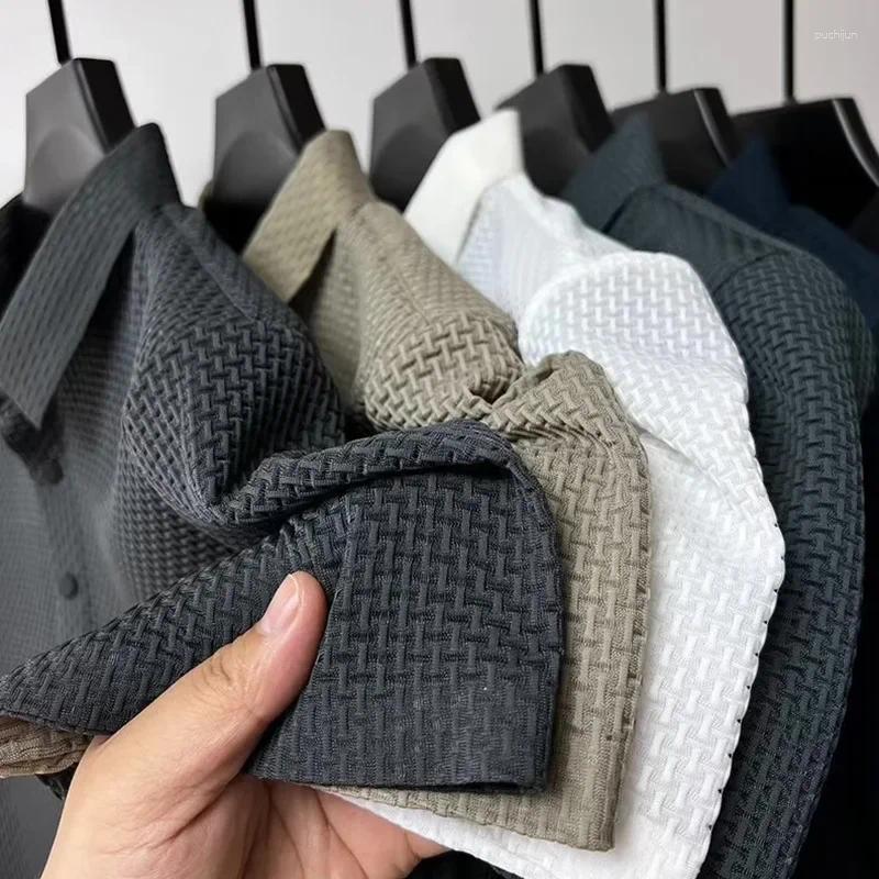 Men's Polos Elegant Solid Color Polo Shirt High-end Feelshort Sleeves Business Ice Silk Top Light Luxury Frosted Stylish T-shirt