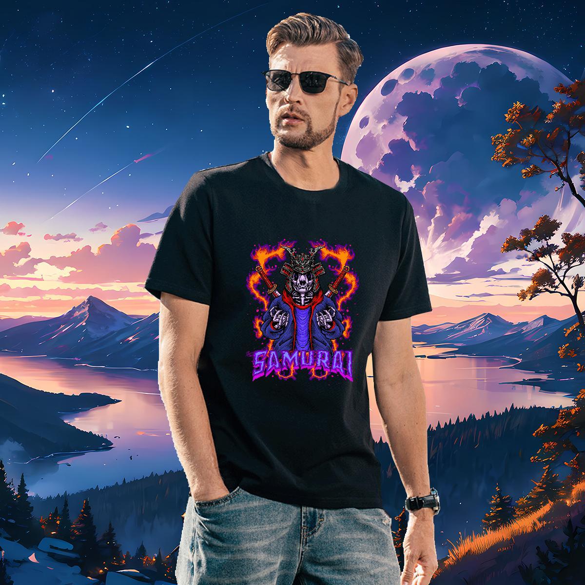 Cool T Shirts Men 230g Cotton skull Anime Printing Street Oversized 3XL 4XL Breathable Soft Mens Tshirts Casual New Tops Shirt