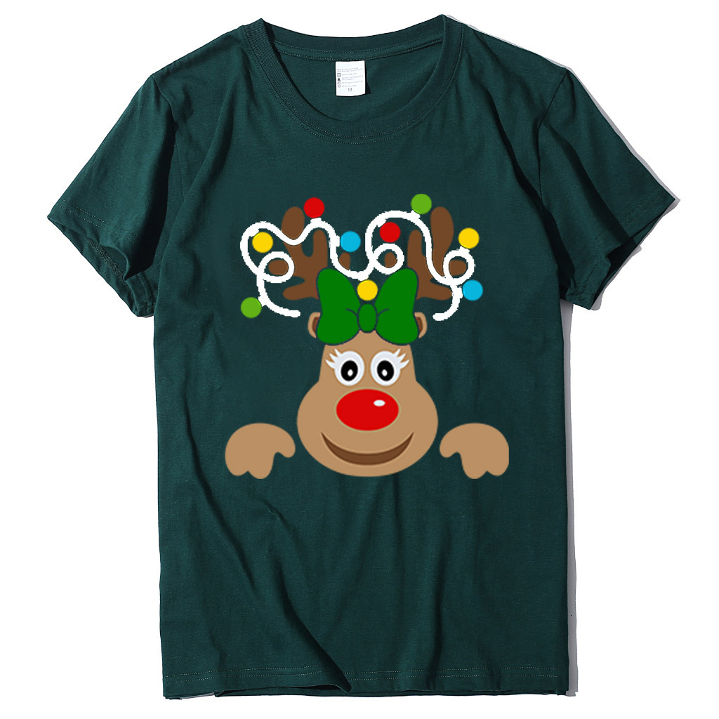 Autumn round neck fashion Christmas deer cartoon women's short sleeved shirt dongdumaoyi