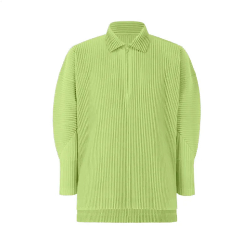 Pleats Original Polo Shirt Long-sleeved Mens Spring Sports And Leisure Solid Color Zipper Pleated Tops Men 240824