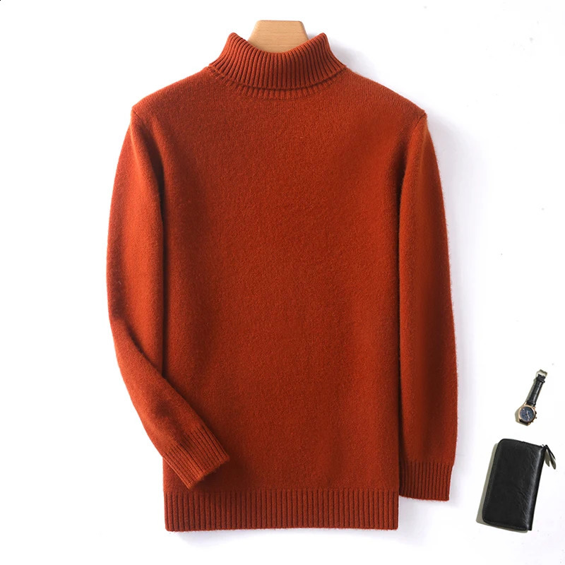 Mens Warm Solid Sweater 100% Cashmere Turtle Collar Sweater Mens Clothing Autumn and Winter Knitted Pull Flower Parachute Large Size Sweater 240824