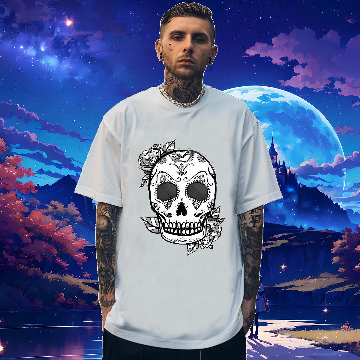 Brand T Shirt For Man 230g Pure Cotton skull Casual Beach DIY Anime Breathable Short Sleeve Tshirt for Man Woman Fashion New Top Tees