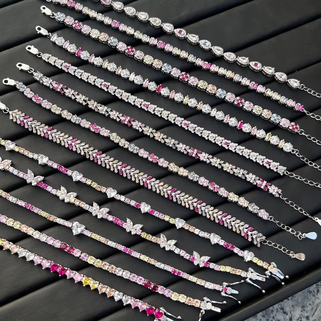 S Pure Sier Bracelet Full Color Zircon Flower Butterfly Love Water Drop Wedding Design Women's Jewelry