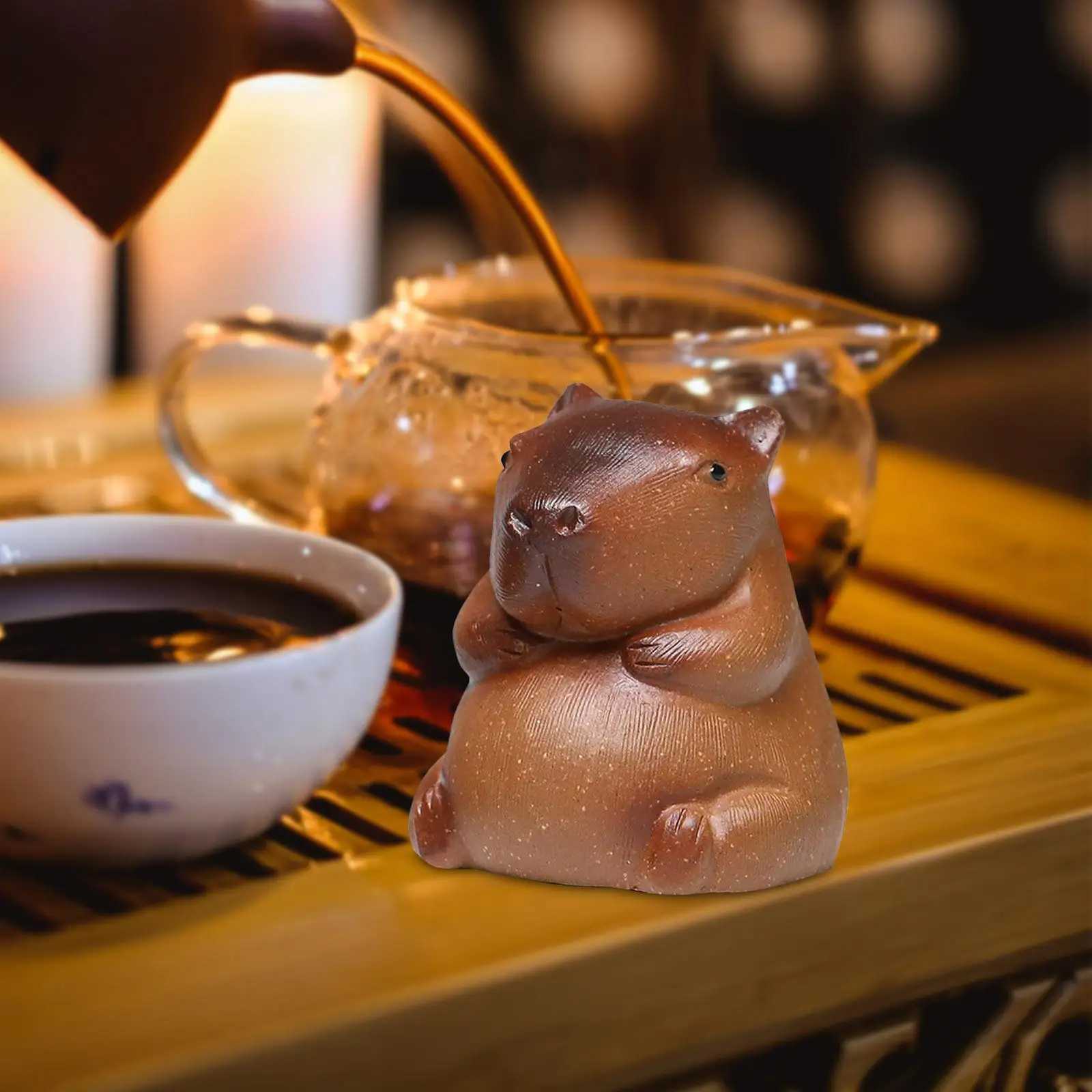 Capybara Tea Pet Statue Lovely Tea Pet Ornaments Pottery Clay Mini Capybara Sculpture for Home Bedroom Shelf Office Tea LoversXJ240824