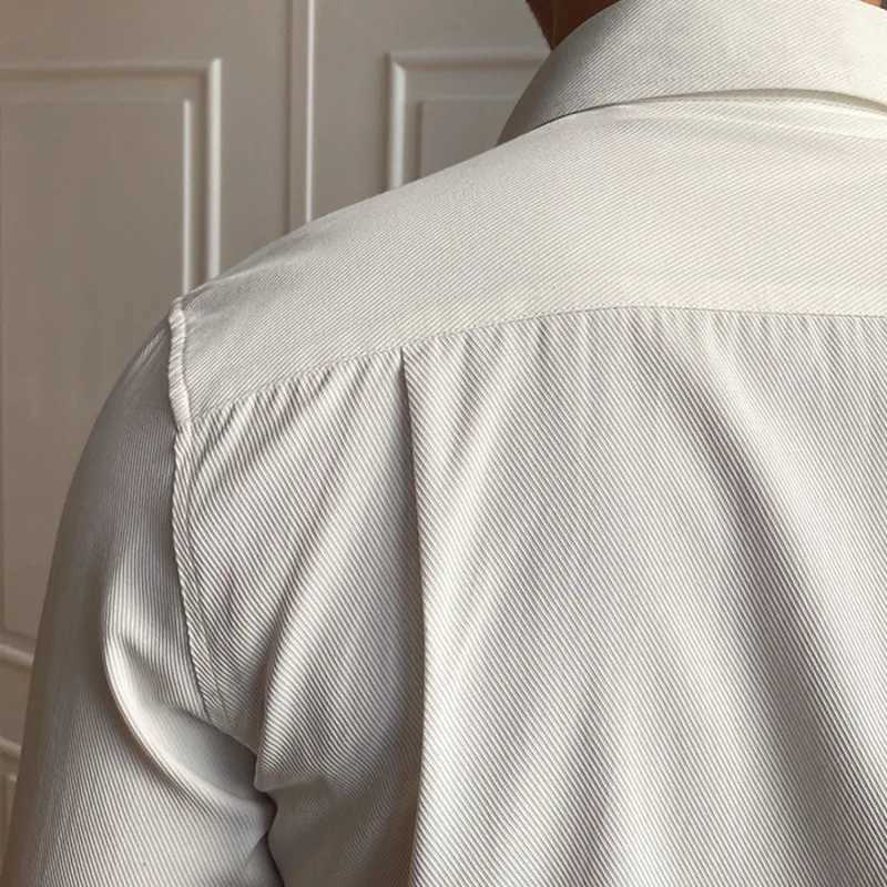 Spring casual British business shirt design British mens Cuban collar ultra-thin pure white shirt Camisa Social Masculina mens shirt M240826