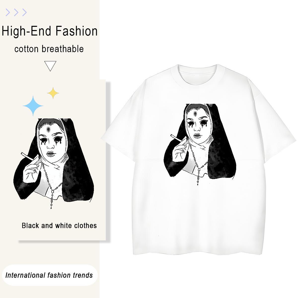 High quality Couples T Shirts 230g Cotton nun Daily Wear T-Shirts for Women Comfortable Black Oversized Clothes