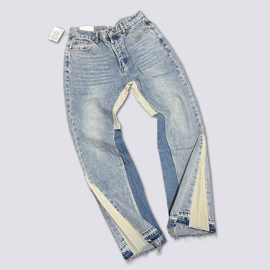 Men's Designer Patchwork Bell Bottoms Baggy Jeans For Men Straight Y2k Washed Old Brand Denim Trousers Oversized