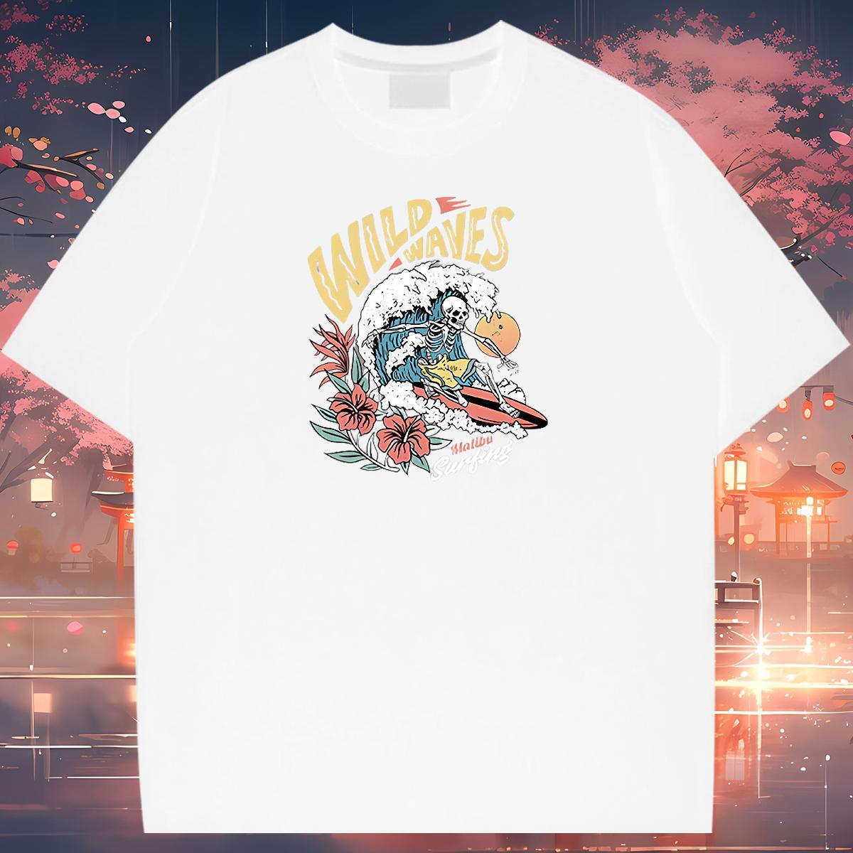 TOP Quality T-Shirts for Men 230g 100% Cotton skull Sport Floral Print Breathable Short Sleeve Men Tshirts DIY Customized Tops Shirt