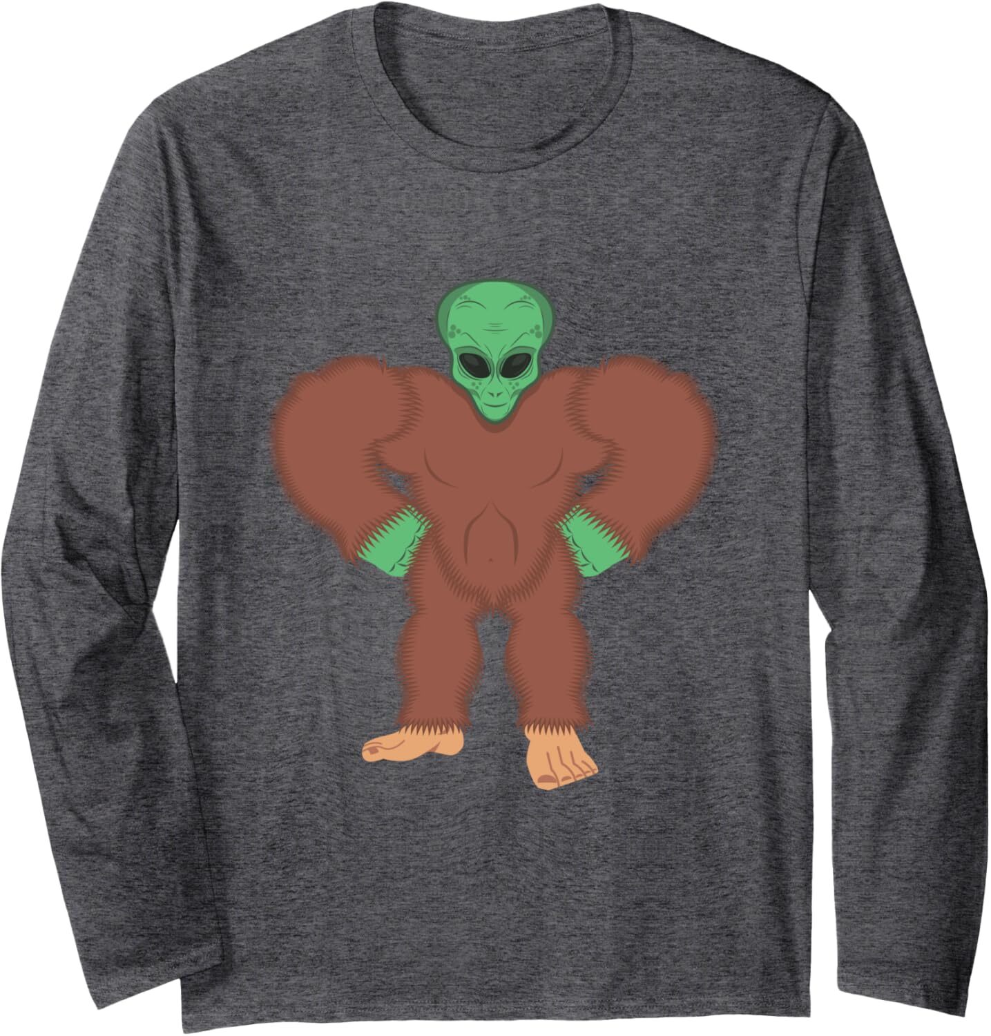 Long Sleeve Shirts for Men sweatshirt Funny Bigfoot Showing Muscles Green Alien Face Gift Long Sleeve Tee Streetwear Casual tops clothes