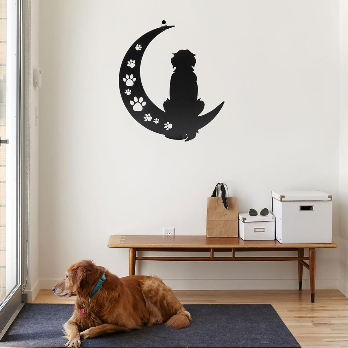 Moon and Dog Wall Art Decoration Metal Wall Silhouette Sign Black Wall Art Sculpture