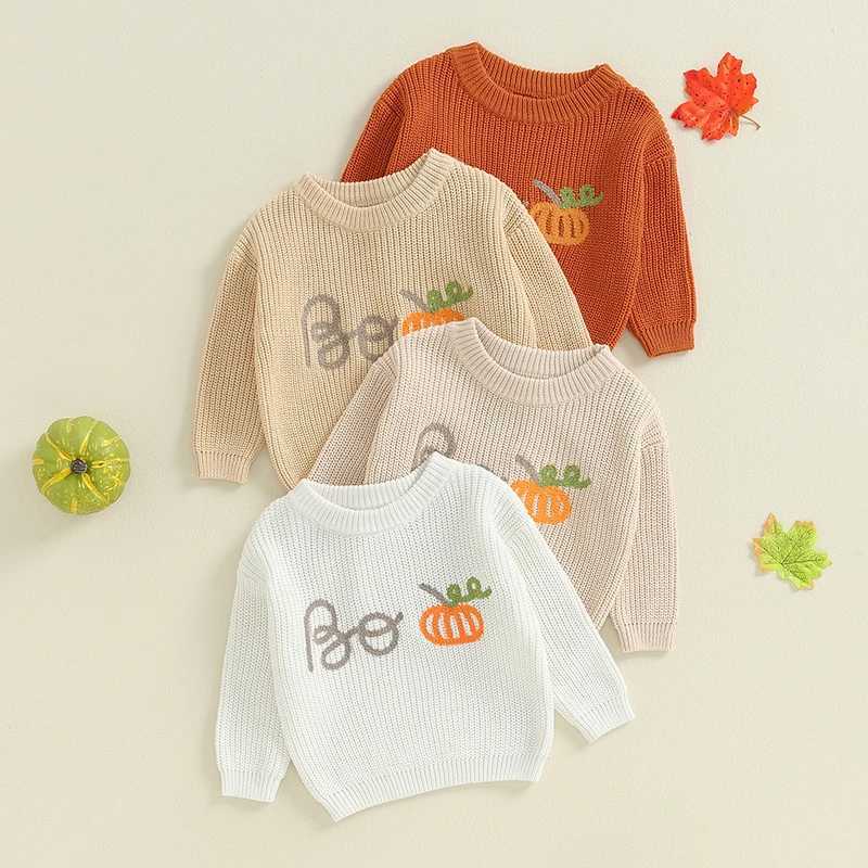 Baby girl boy knitted long sleeved autumn winter sweater letter pumpkin flower casual top childrens Halloween costume 0-3YW240824