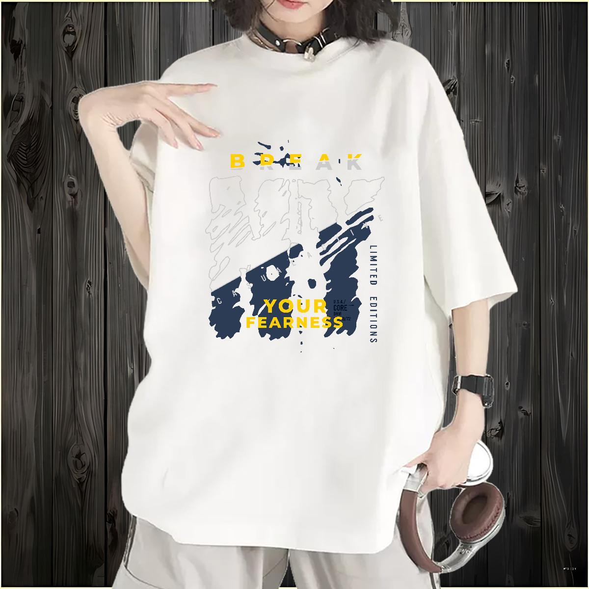 Comfortable Lady T shirt 230g 100% Cotton letter Street Casual T-Shirts Breathable Crew Neck Custom Printed Tee Shirt