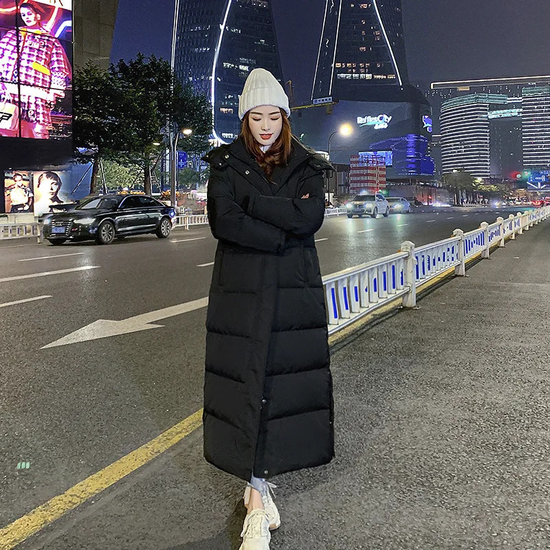 Xlong Lengthened Thicken Warm Duck Down Hoodie Overcoat Women Plus Size Snowwear Ankle Length Waterproof Winter Coat Hooded 240824