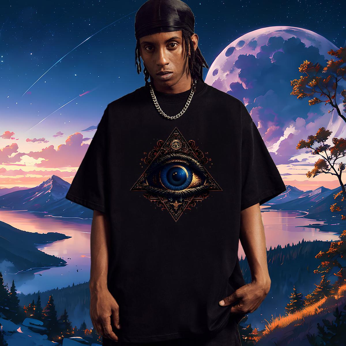 Free Shipping Man T Shirts 230g 100% Cotton eye of the devil Beach White Plus Size Short Sleeve O-Neck Men Tshirts Classic Tops Tees