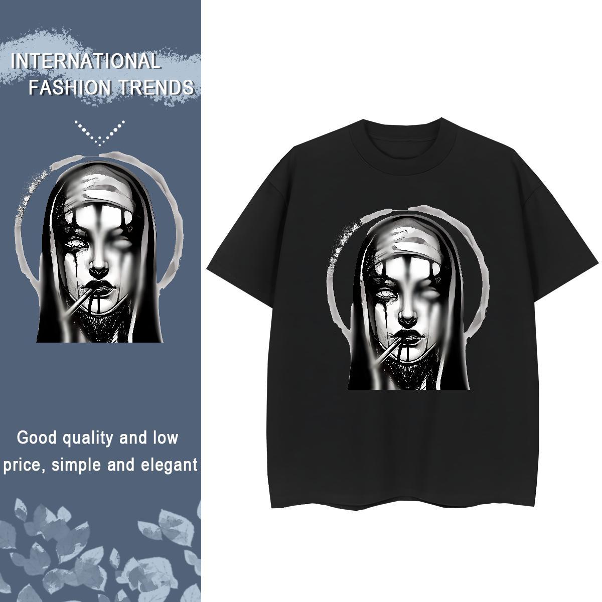 Female Women Tshirts 230g 100% Cotton nun Casual Daily Wear T-Shirts Breathable Crew Neck Graphic Tee Shirt