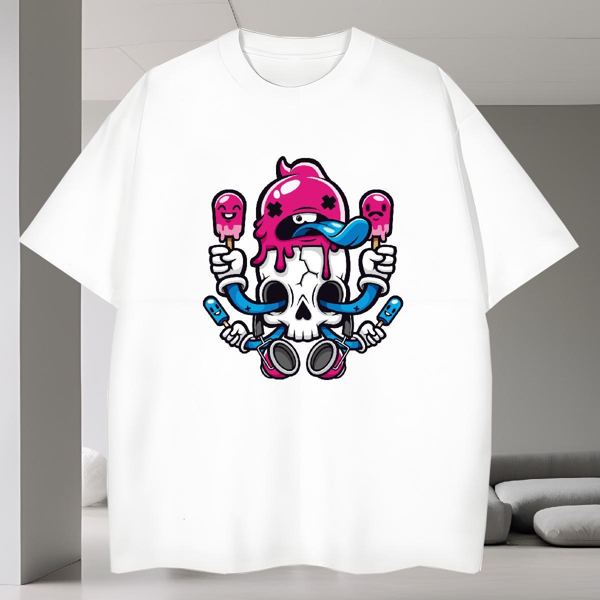 Wholesale Man T Shirts 230g Pure Cotton skull Casual Beach DIY Anime Breathable Crew Neck Men Tshirts Custom Tees Shirts