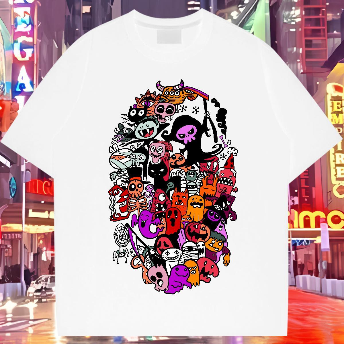 Brand T Shirts Men 100% Cotton 230g skull Street Wear Custom Printed Breathable Men Clothes T-Shirt Fashion Casual Tees