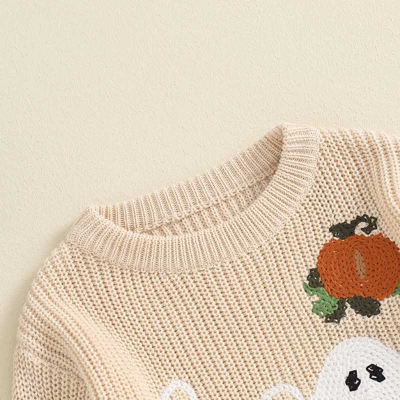 May 21 2024 Lioraitiin Preschool Boys and Girls Halloween Sweater Witch Pumpkin Belief Ghost Long Sleeve Round Neck Knitted PullflowerW240824