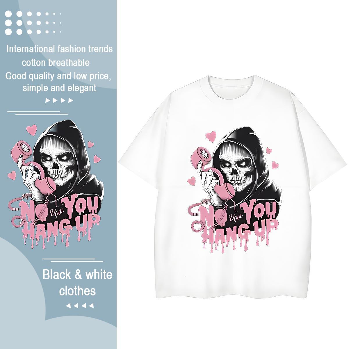 Soft Men T Shirts 230g Pure Cotton skull High Street Hip Hop Oversized 4XL Breathable Crew Neck Tshirt for Man Woman 2024 Summer Wear